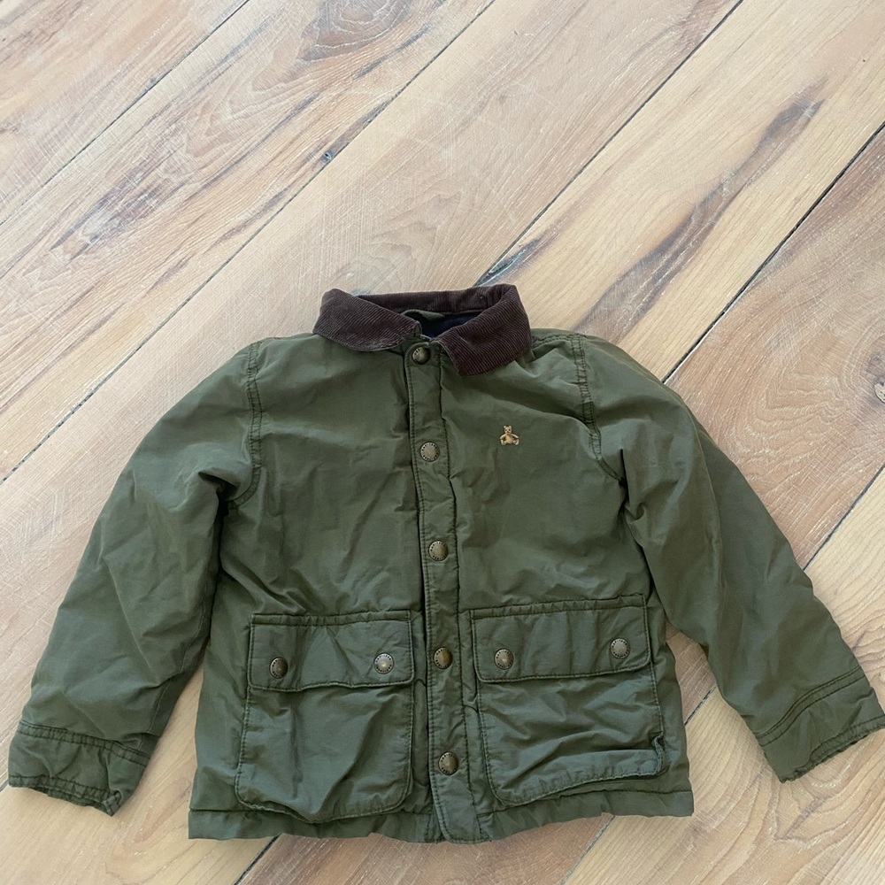 GAP Olive Green Kids Jacket with Brown Collar…. WORN ONE TIME…..